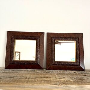 Pair brown framed Home Interior square mirros